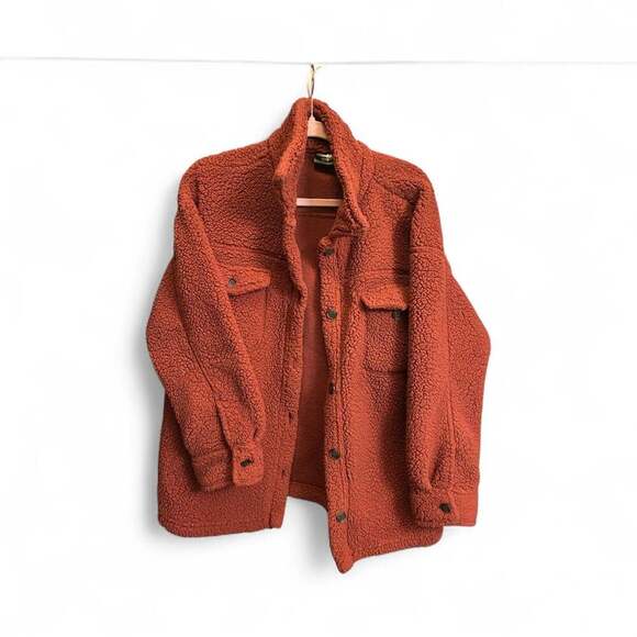 32 Degrees Heat Ladies Cozy Sherpa Shirt Jacket Spiced Apple Red - Picture 3 of 5